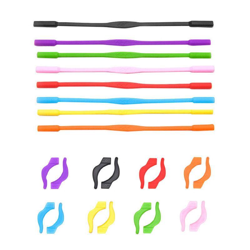 Silicone Glasses Strap and Ear Grip Set Eyeglasses Holder Cord with Hooks 20cm - Green V528-GLASSESROPESET-GREEN-10656