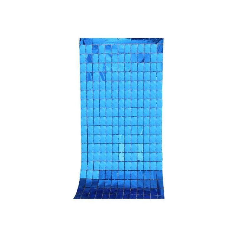 Rectangle Tinsel Curtain Shimmer Wall Backdrop 2M Length Party Decoration Sequin - Blue V528-GLITTERBACKGROUND-BLUE-172369