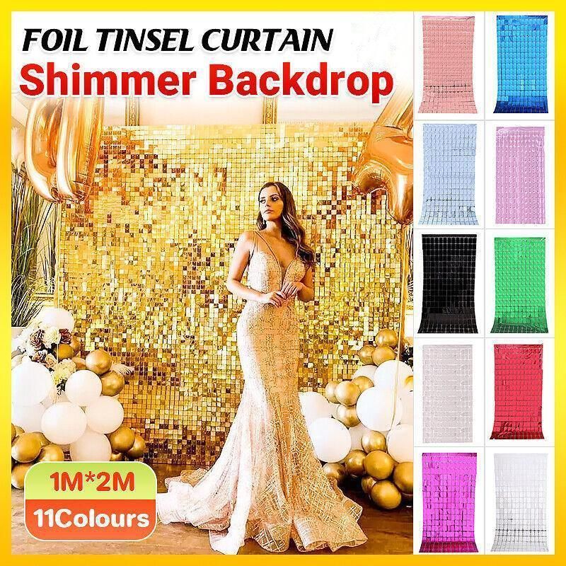 Rectangle Tinsel Curtain Shimmer Wall Backdrop 2M Length Party Decoration Sequin - Rose Red V528-GLITTERBACKGROUND-ROSERED-401957