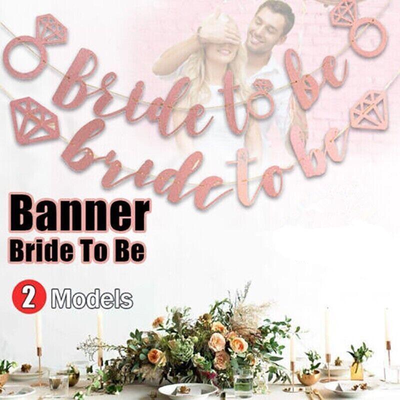 Bride To Be Rose Gold Banner Diamond Wedding Bridal Shower Hens Party Decoration - Diamond Ring V528-GLITTERBUNTING-RING-258043