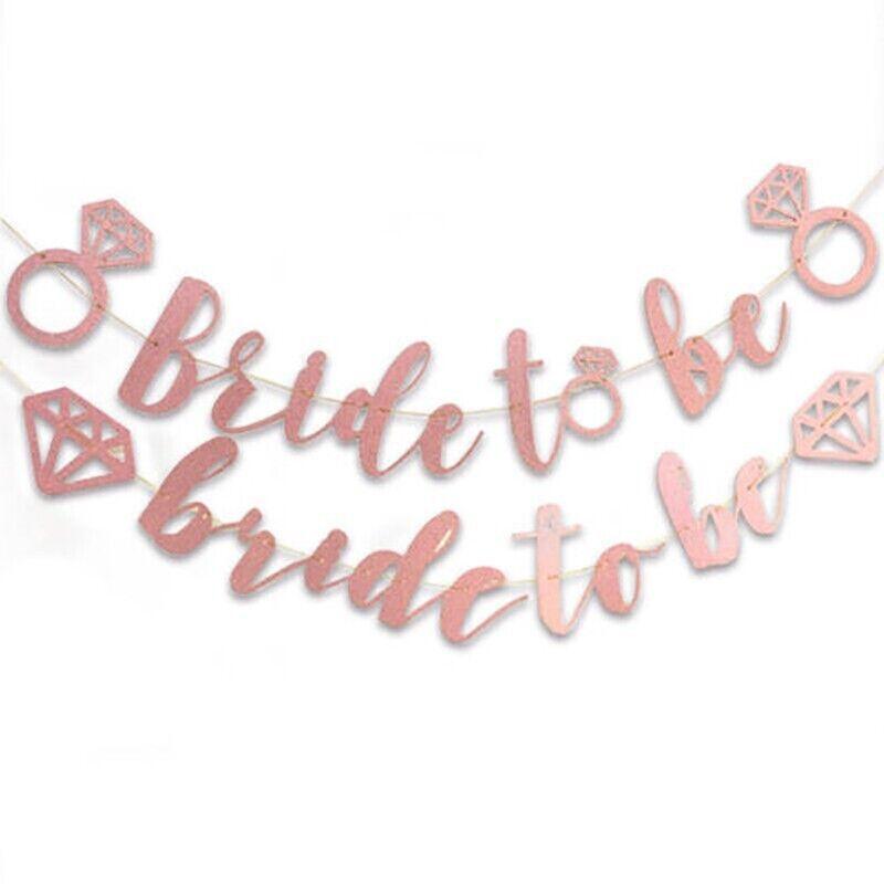 Bride To Be Rose Gold Banner Diamond Wedding Bridal Shower Hens Party Decoration - Diamond Ring V528-GLITTERBUNTING-RING-258043