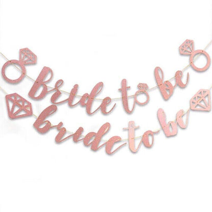Bride To Be Rose Gold Banner Diamond Wedding Bridal Shower Hens Party Decoration - Diamond Ring V528-GLITTERBUNTING-RING-258043