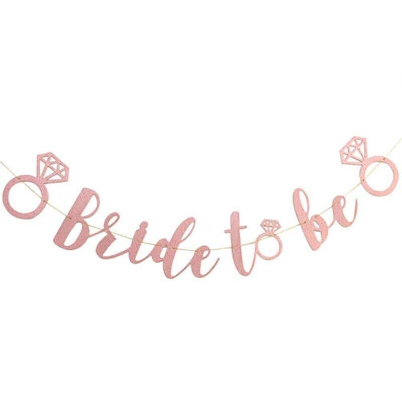 Bride To Be Rose Gold Banner Diamond Wedding Bridal Shower Hens Party Decoration - Diamond Ring V528-GLITTERBUNTING-RING-258043