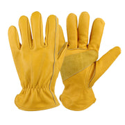Golden Yellow Cowhide Work Gloves Full Finger Gardening DIY Home Maintenance Use - L V528-GLOVES-1PAIR-L-816868