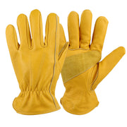 Golden Yellow Cowhide Work Gloves Full Finger Gardening DIY Home Maintenance Use - L V528-GLOVES-1PAIR-L-816868