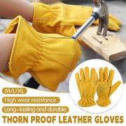 Golden Yellow Cowhide Work Gloves Full Finger Gardening DIY Home Maintenance Use - M V528-GLOVES-1PAIR-M-632005