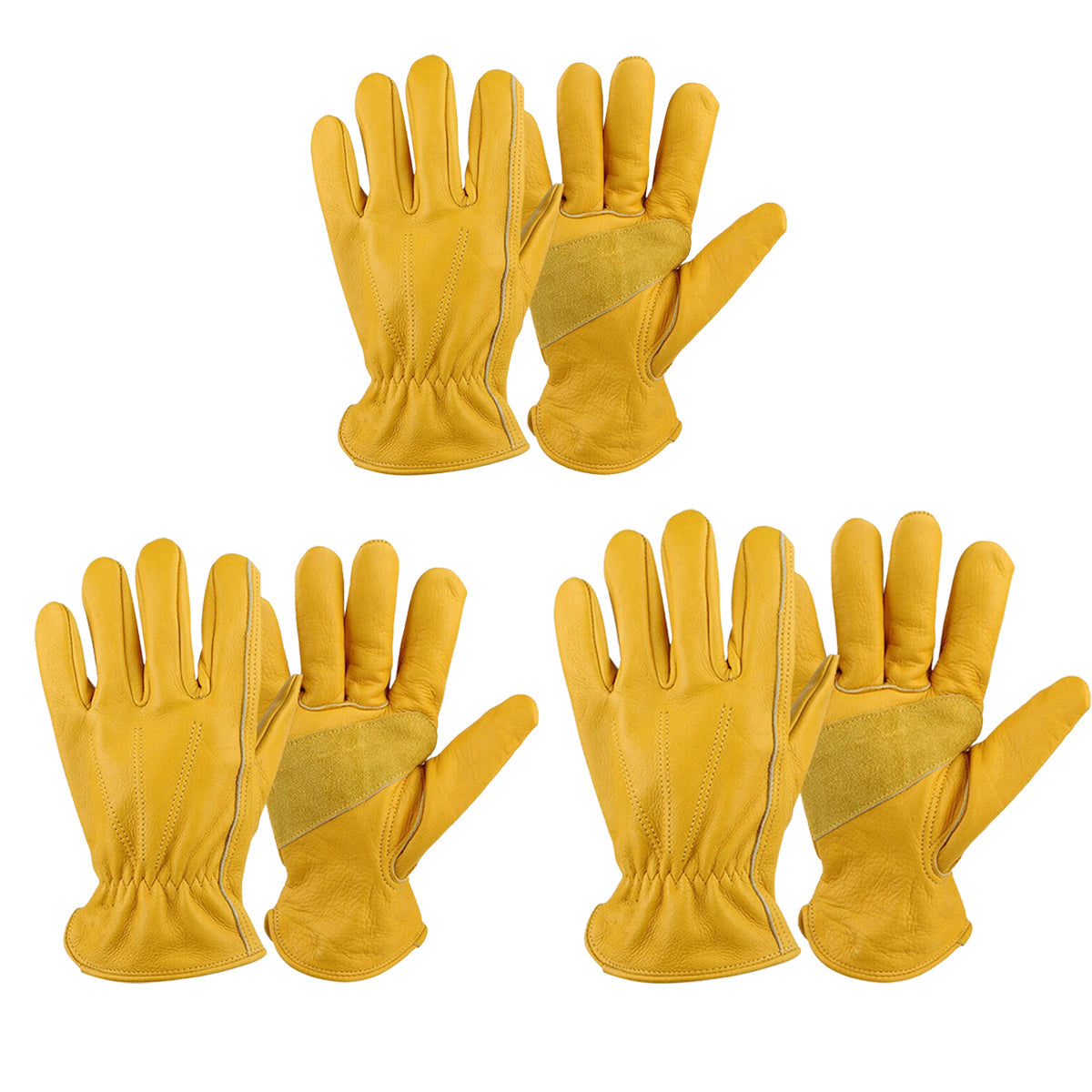 Golden Yellow Cowhide Work Gloves Full Finger Gardening DIY Home Maintenance Use - M V528-GLOVES-1PAIR-M-632005