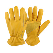 Golden Yellow Cowhide Work Gloves Full Finger Gardening DIY Home Maintenance Use - M V528-GLOVES-1PAIR-M-632005