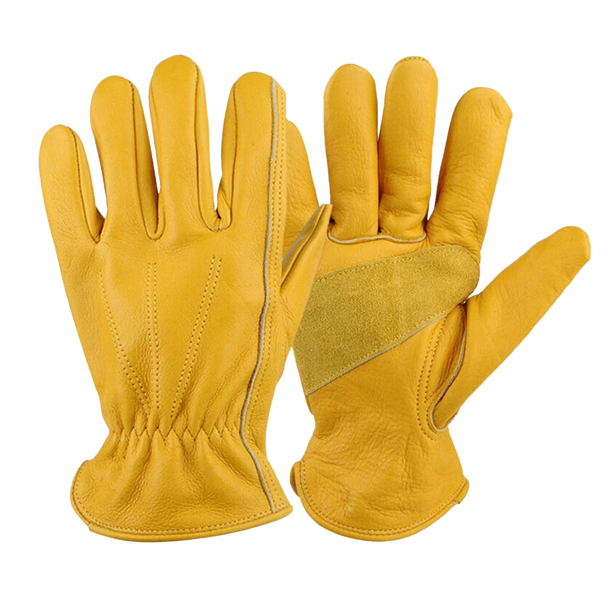 Golden Yellow Cowhide Work Gloves Full Finger Gardening DIY Home Maintenance Use - M V528-GLOVES-1PAIR-M-632005