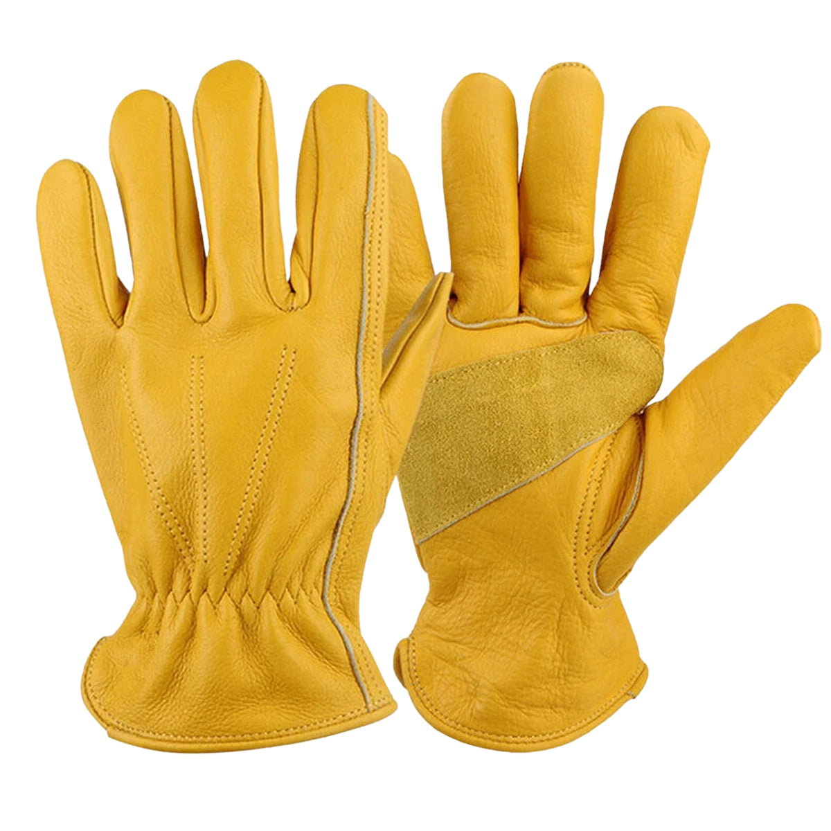 Golden Yellow Cowhide Work Gloves Full Finger Gardening DIY Home Maintenance Use - M V528-GLOVES-1PAIR-M-632005