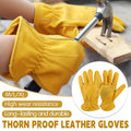 Golden Yellow Cowhide Work Gloves Full Finger Gardening DIY Home Maintenance Use - XL V528-GLOVES-1PAIR-XL-799414