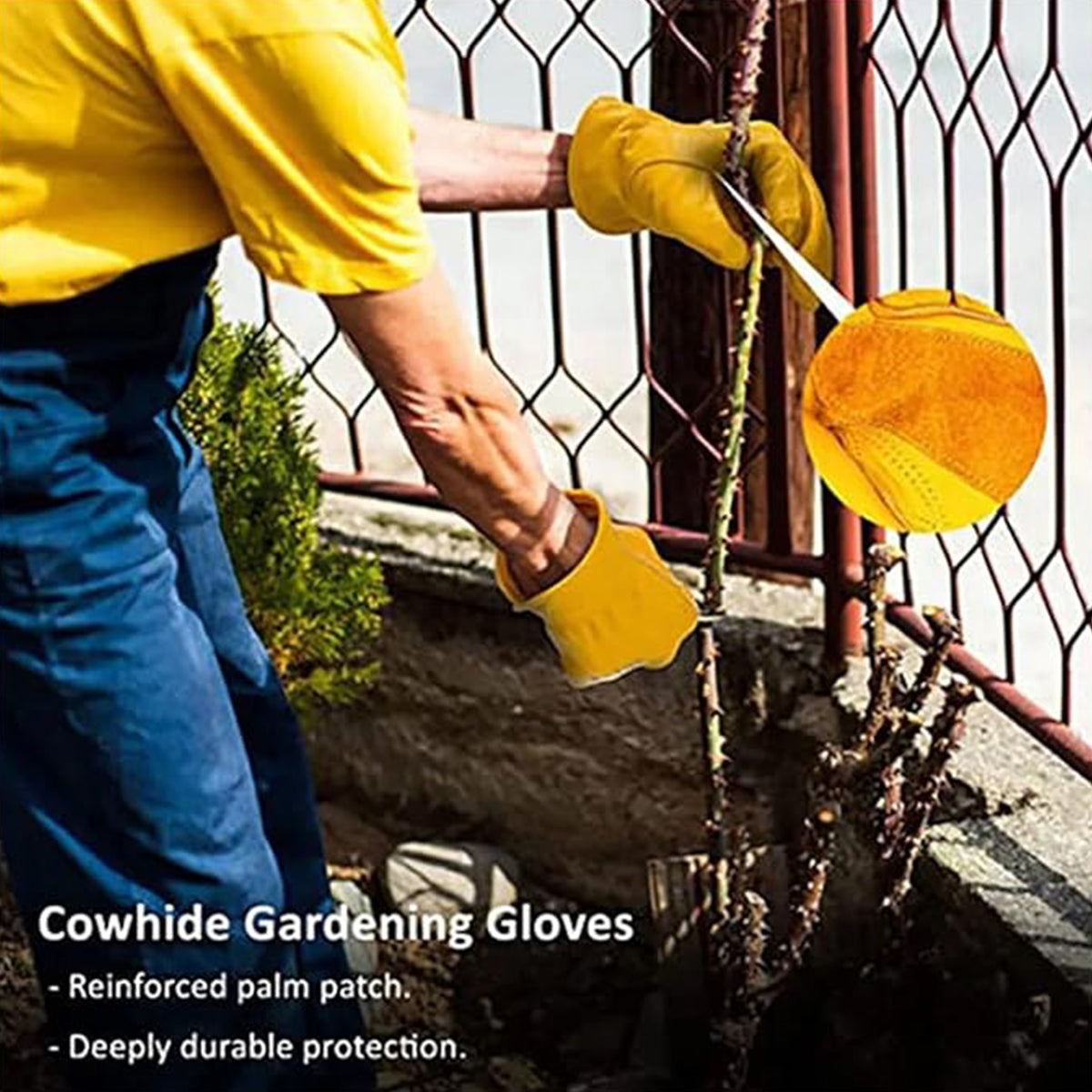 Golden Yellow Cowhide Work Gloves Full Finger Gardening DIY Home Maintenance Use - XL V528-GLOVES-1PAIR-XL-799414