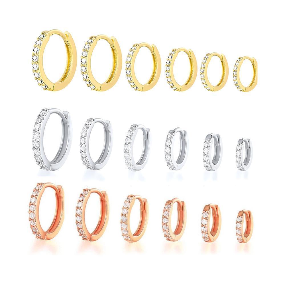7sizes Hoop Earring Silver Zirconia Ear Huggie Hoop Cartilage Piercing Jewellery - Gold-9mm V528-GO-9-320144