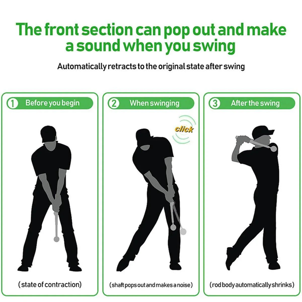 Golf Swing Training Aid Telescopic Impact Sound Stick Exercise Tool for Practice - Black V528-GOLF-TELESCOPIC-SWING-BLACK-497981