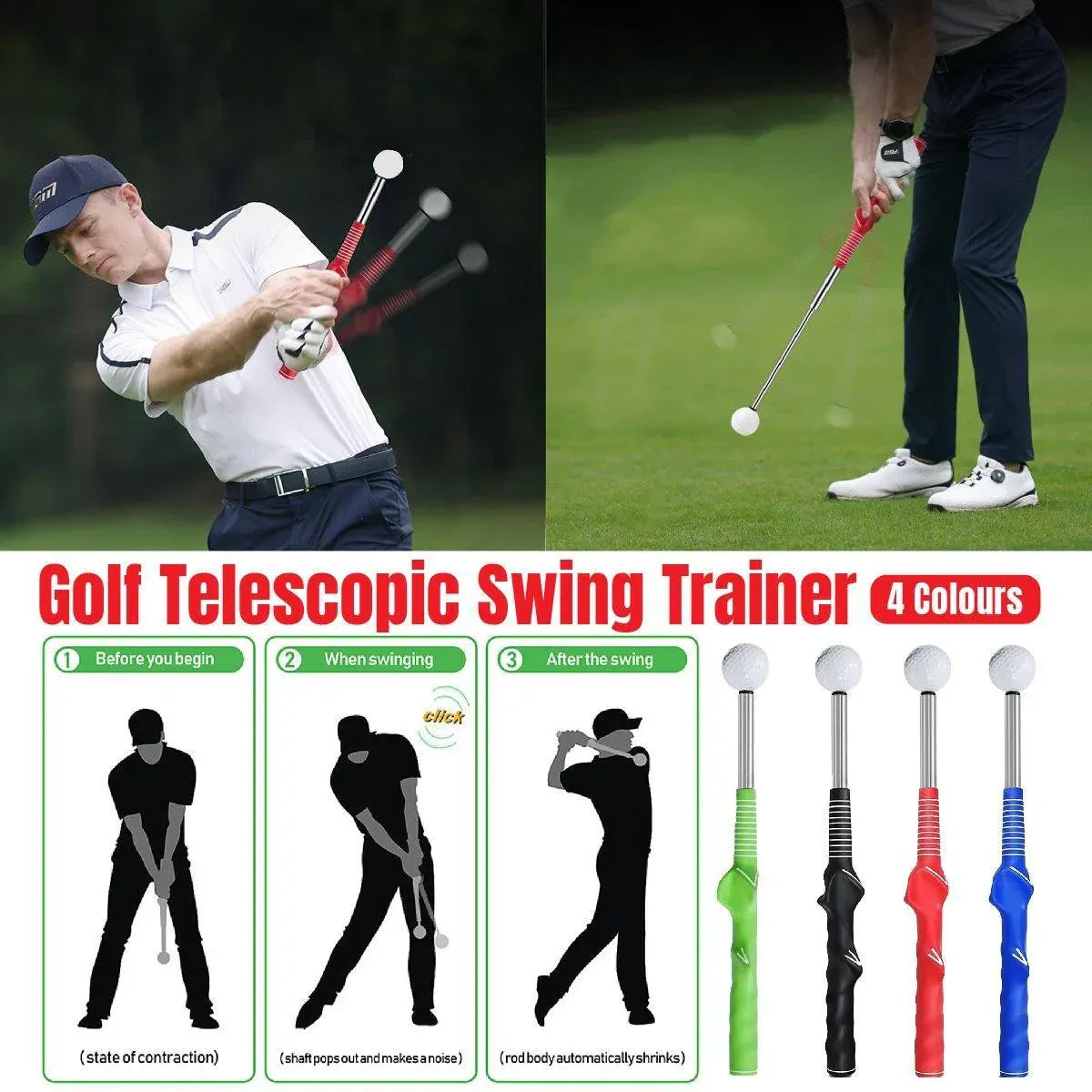 Golf Swing Training Aid Telescopic Impact Sound Stick Exercise Tool for Practice - Black V528-GOLF-TELESCOPIC-SWING-BLACK-497981
