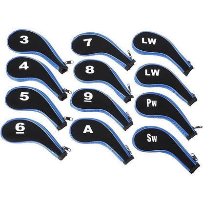 12Pcs Golf Head Cover Iron Putter Driver Headcover Protective Set Club Covers - Black V528-GOLFCLUBCAPS-BLACK-12PCS-723167
