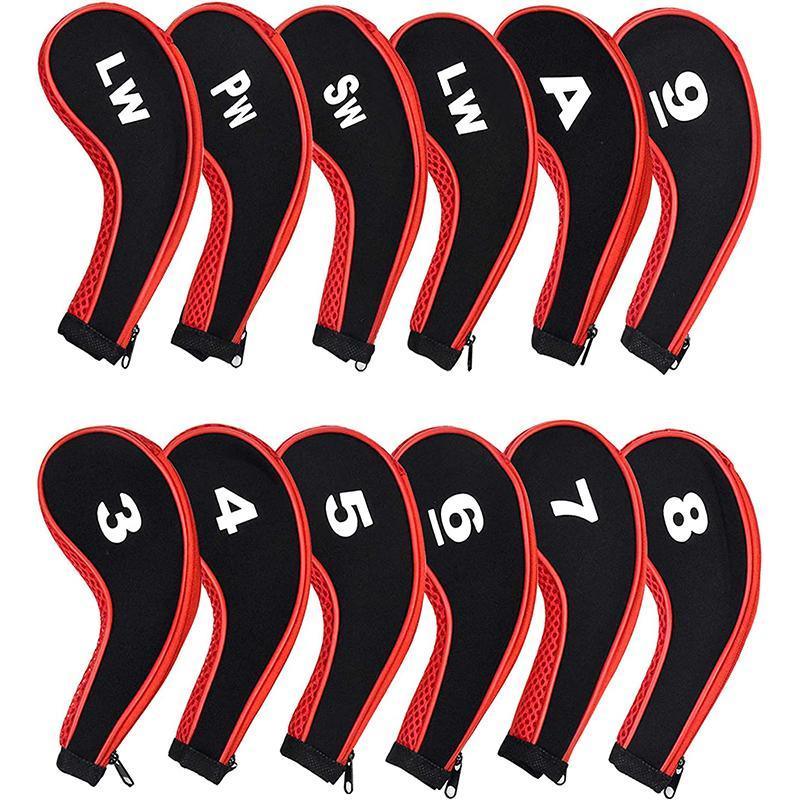 12Pcs Golf Head Cover Iron Putter Driver Headcover Protective Set Club Covers - Black V528-GOLFCLUBCAPS-BLACK-12PCS-723167