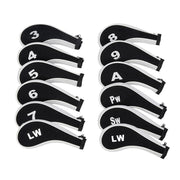 12Pcs Golf Head Cover Iron Putter Driver Headcover Protective Set Club Covers - Black V528-GOLFCLUBCAPS-BLACK-12PCS-723167