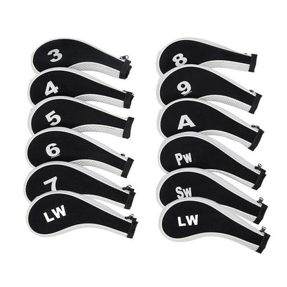 12Pcs Golf Head Cover Iron Putter Driver Headcover Protective Set Club Covers - Black V528-GOLFCLUBCAPS-BLACK-12PCS-723167