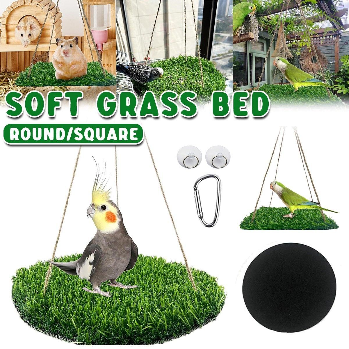 Parrot Turf Hammock Climbing Toy for Hamster Pet Bed Hanging Swing for Small Pet - Quadrate V528-GRASS-HAMMOCK-FX-850999