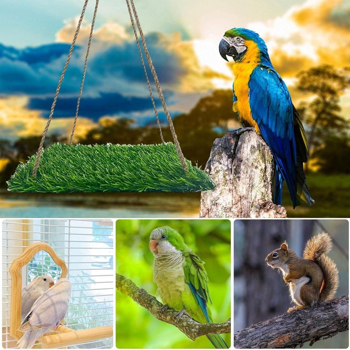 Parrot Turf Hammock Climbing Toy for Hamster Pet Bed Hanging Swing for Small Pet - Quadrate V528-GRASS-HAMMOCK-FX-850999