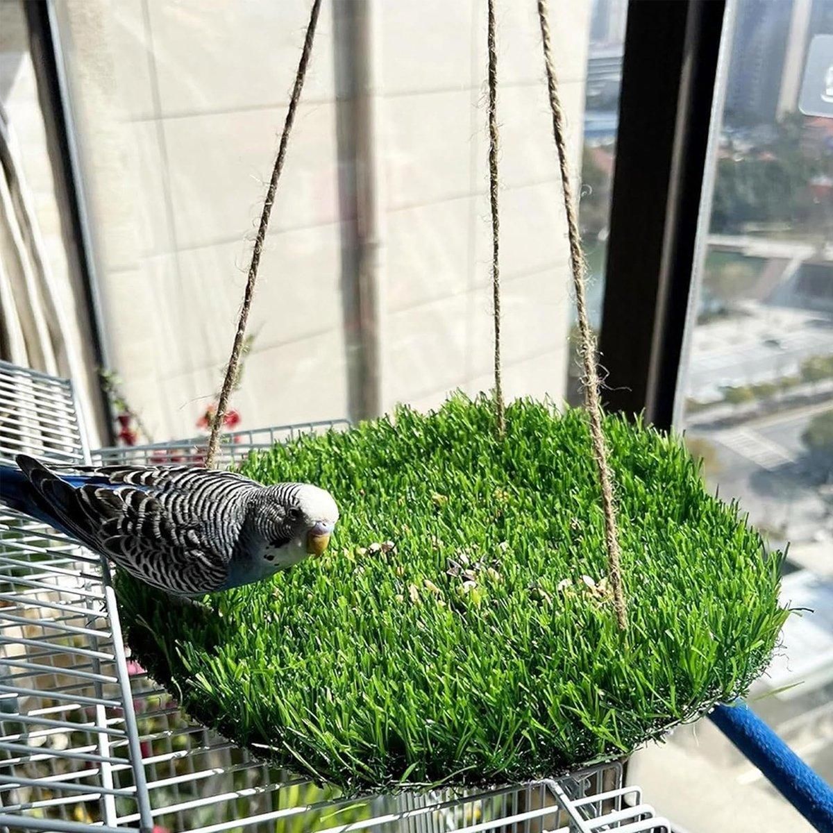 Parrot Turf Hammock Climbing Toy for Hamster Pet Bed Hanging Swing for Small Pet - Quadrate V528-GRASS-HAMMOCK-FX-850999
