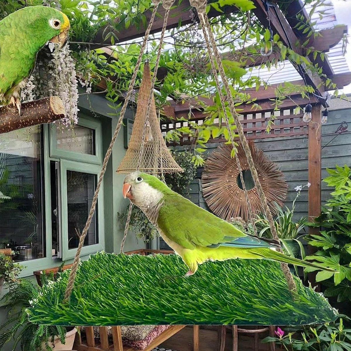Parrot Turf Hammock Climbing Toy for Hamster Pet Bed Hanging Swing for Small Pet - Roundness V528-GRASS-HAMMOCK-YX-211385