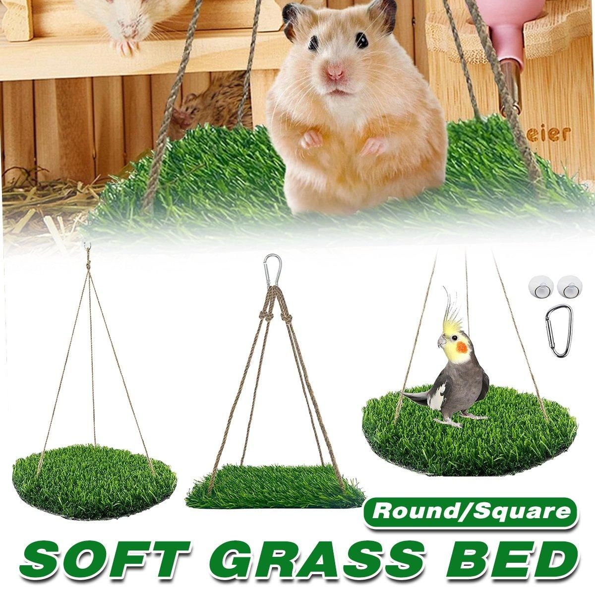 Parrot Turf Hammock Climbing Toy for Hamster Pet Bed Hanging Swing for Small Pet - Roundness V528-GRASS-HAMMOCK-YX-211385