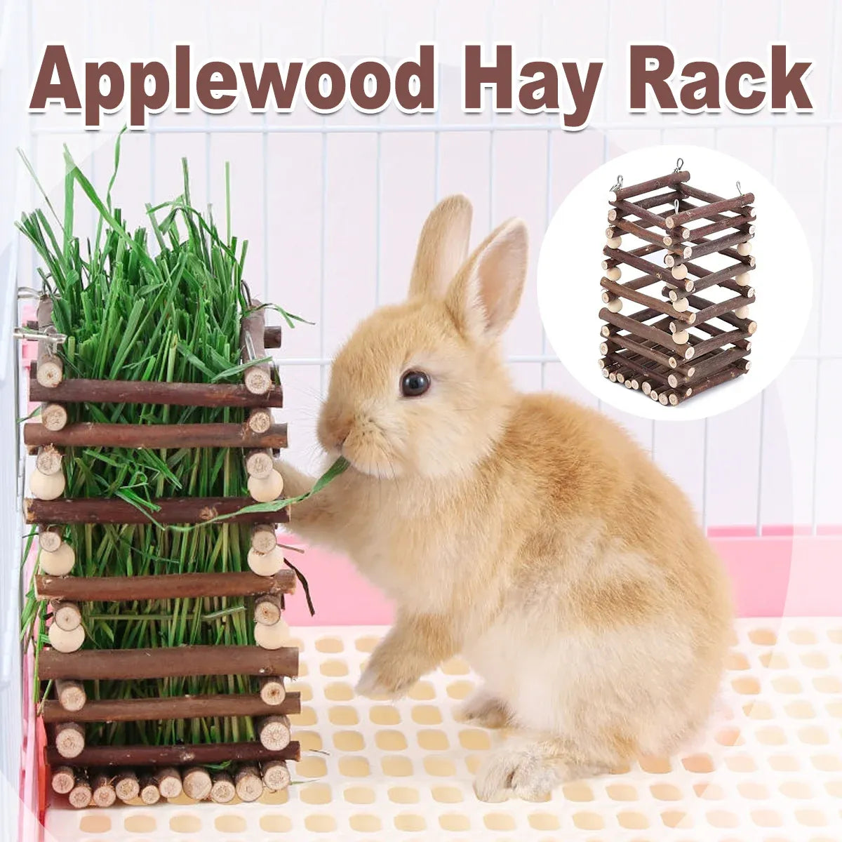 Rabbit Hay Feeder Rack Apple Wood Grass Holder Natural Food Rack Small Pet V528-GRASS-RACK-694722