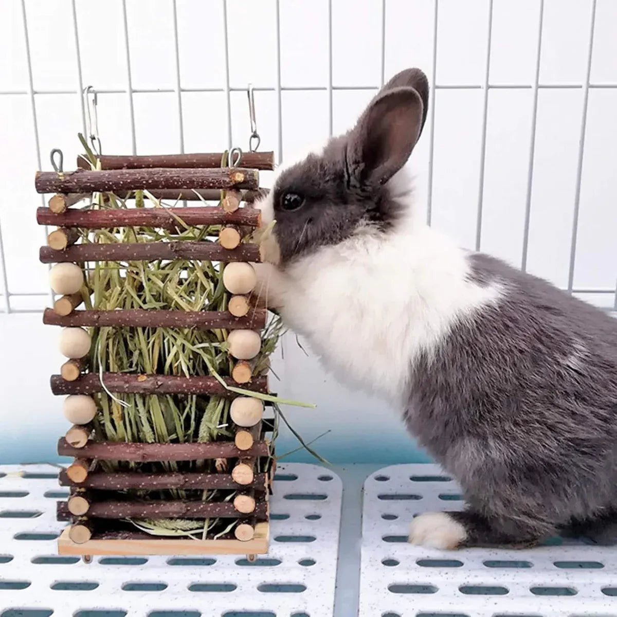 Rabbit Hay Feeder Rack Apple Wood Grass Holder Natural Food Rack Small Pet V528-GRASS-RACK-694722