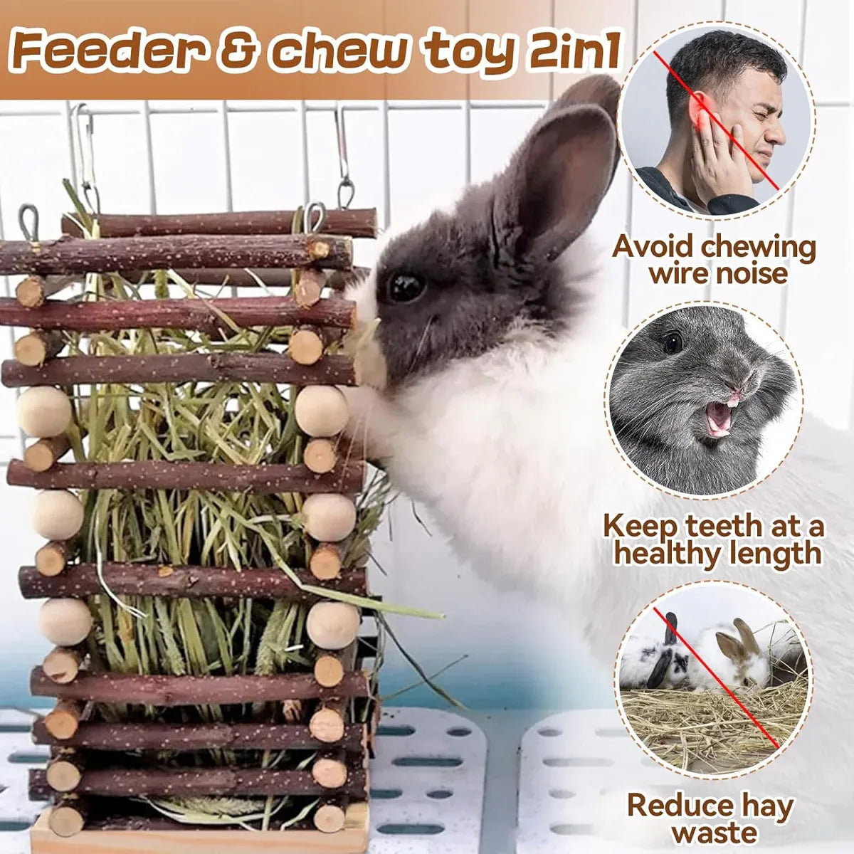 Rabbit Hay Feeder Rack Apple Wood Grass Holder Natural Food Rack Small Pet V528-GRASS-RACK-694722