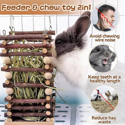 Rabbit Hay Feeder Rack Apple Wood Grass Holder Natural Food Rack Small Pet V528-GRASS-RACK-694722