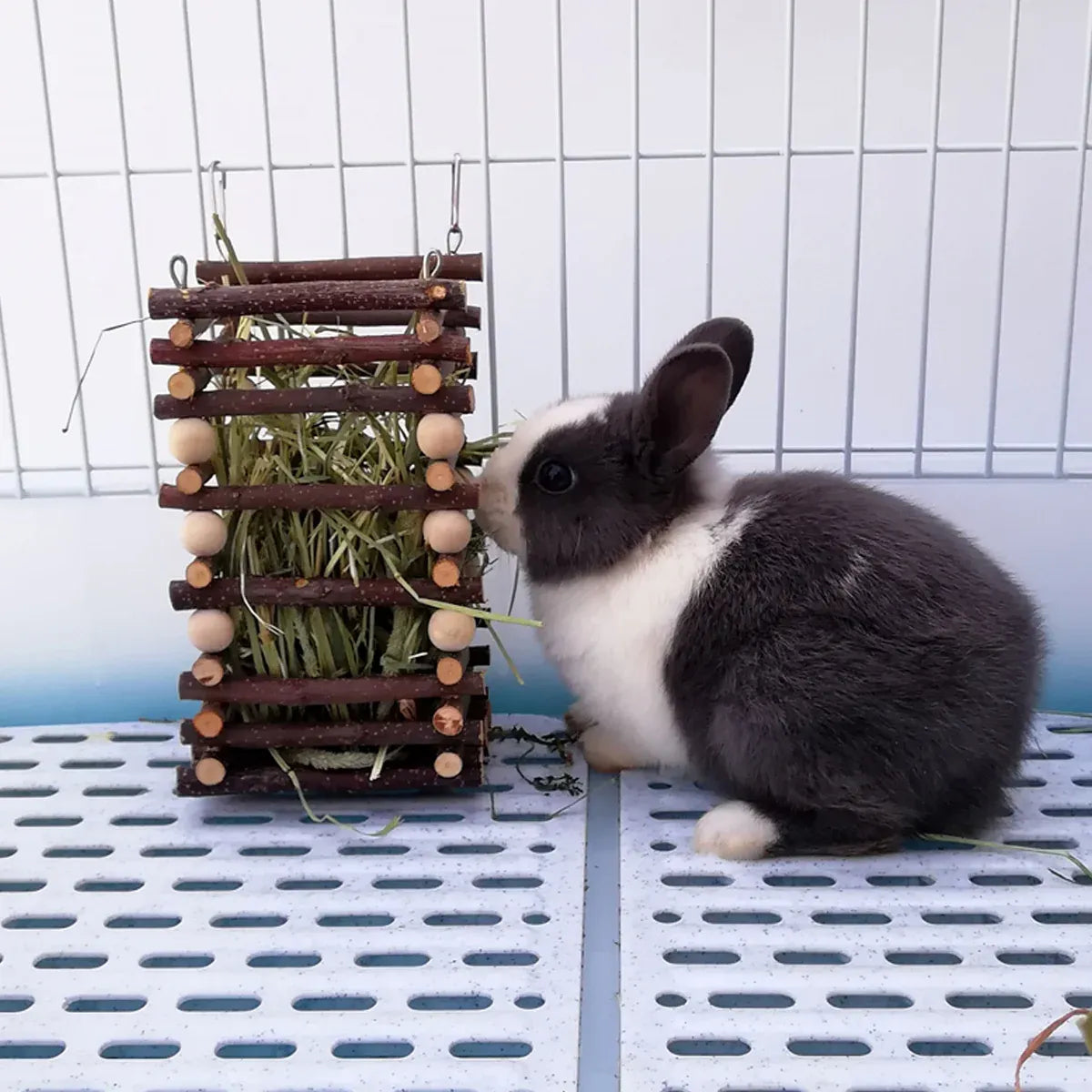 Rabbit Hay Feeder Rack Apple Wood Grass Holder Natural Food Rack Small Pet V528-GRASS-RACK-694722