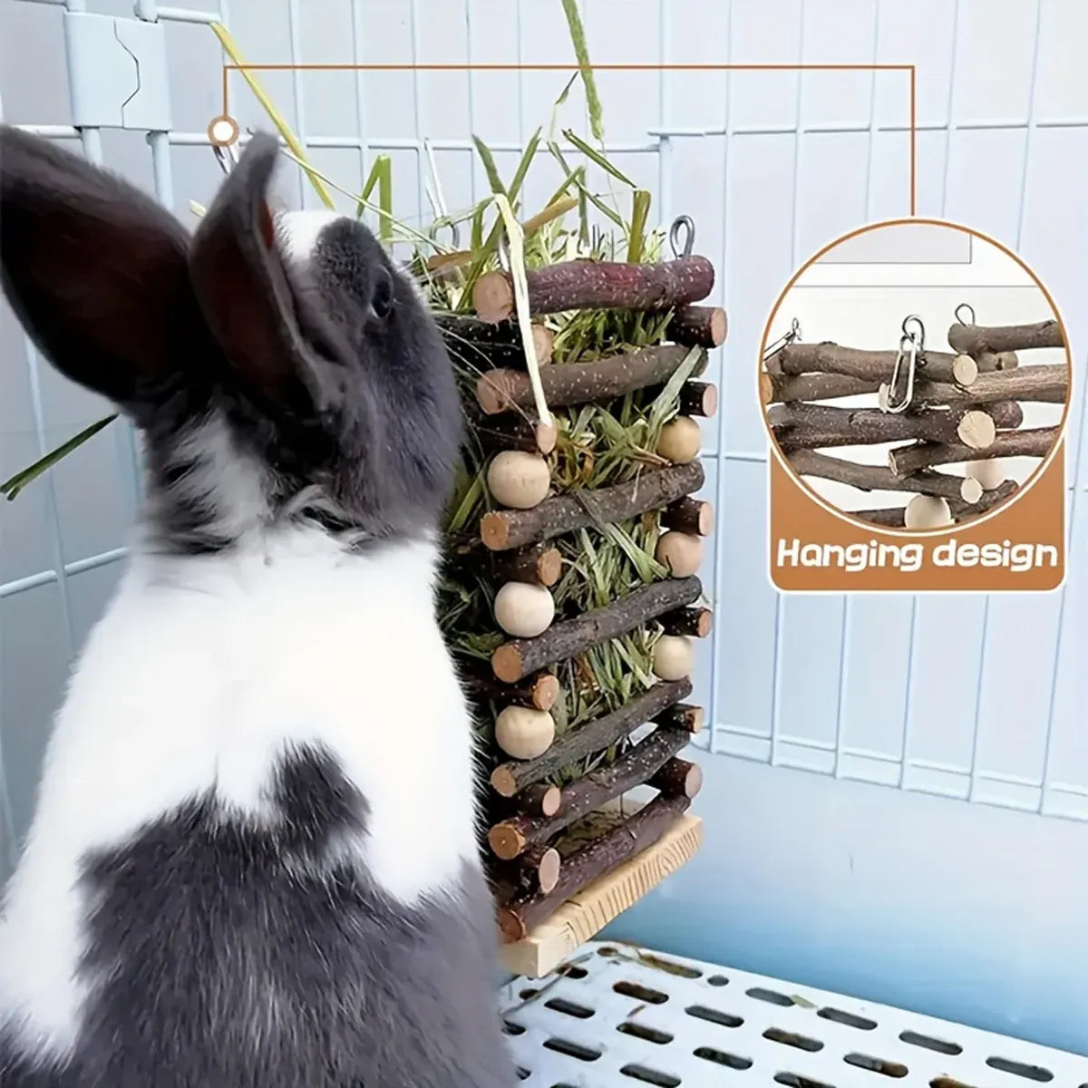 Rabbit Hay Feeder Rack Apple Wood Grass Holder Natural Food Rack Small Pet V528-GRASS-RACK-694722