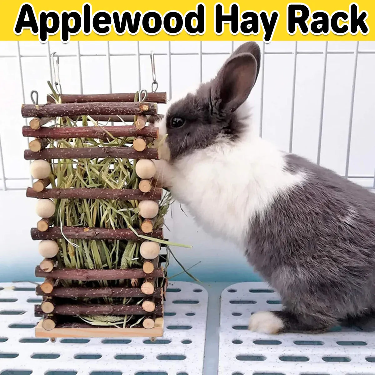 Rabbit Hay Feeder Rack Apple Wood Grass Holder Natural Food Rack Small Pet V528-GRASS-RACK-694722