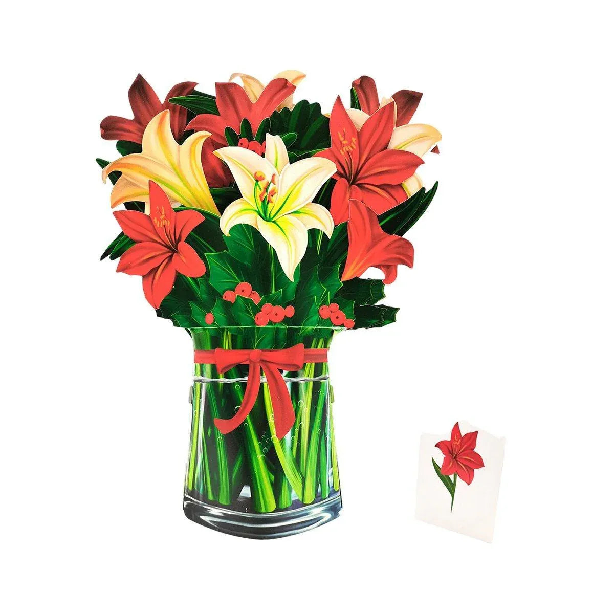New Style 3D Pop Up Cards Paper Flower Bouquet Greeting Card for All Occasions - Greenish Lily Flower V528-GREENISH-LILY-FLOWER-766752