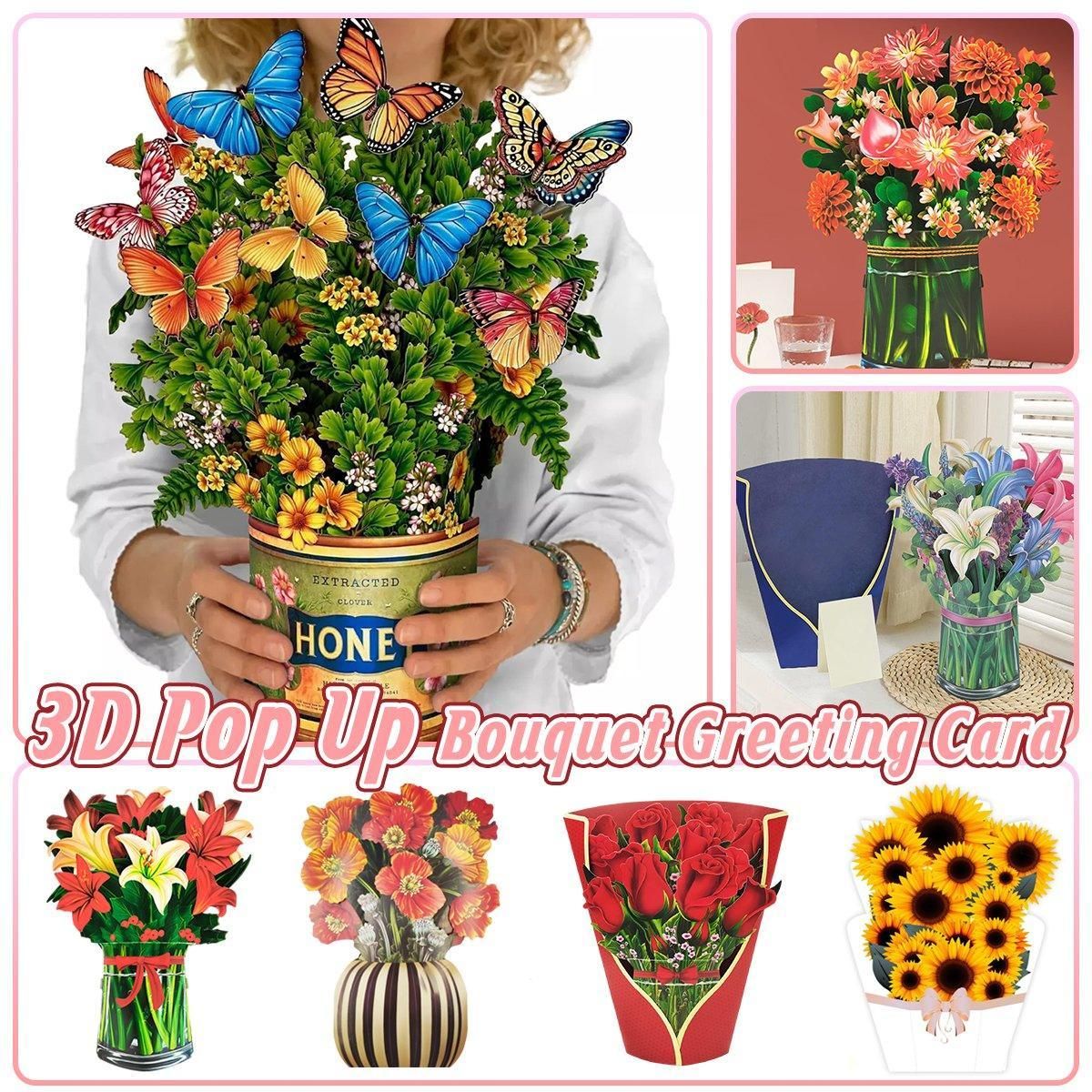 New Style 3D Pop Up Cards Paper Flower Bouquet Greeting Card for All Occasions - Greenish Lily Flower V528-GREENISH-LILY-FLOWER-766752