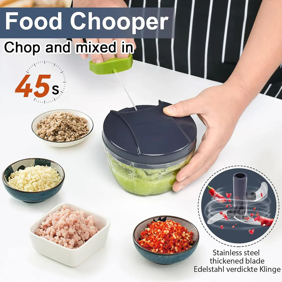 Garlic Press Chopper Slicer Hand Presser Grinder Crusher Home Kitchen Tools Use - 1000ml V528-GREY-BLUE-1000ML-647658