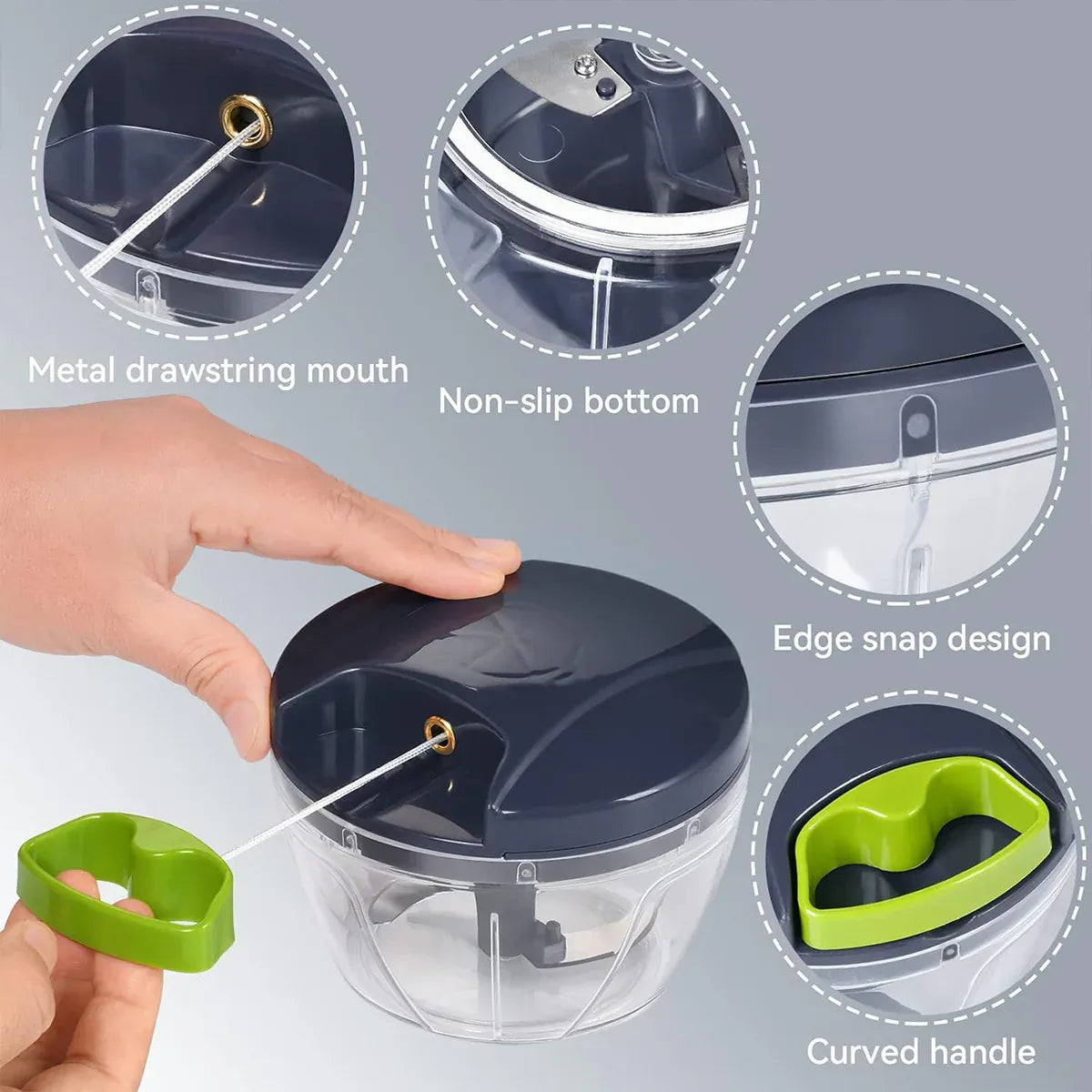 Garlic Press Chopper Slicer Hand Presser Grinder Crusher Home Kitchen Tools Use - 1000ml V528-GREY-BLUE-1000ML-647658