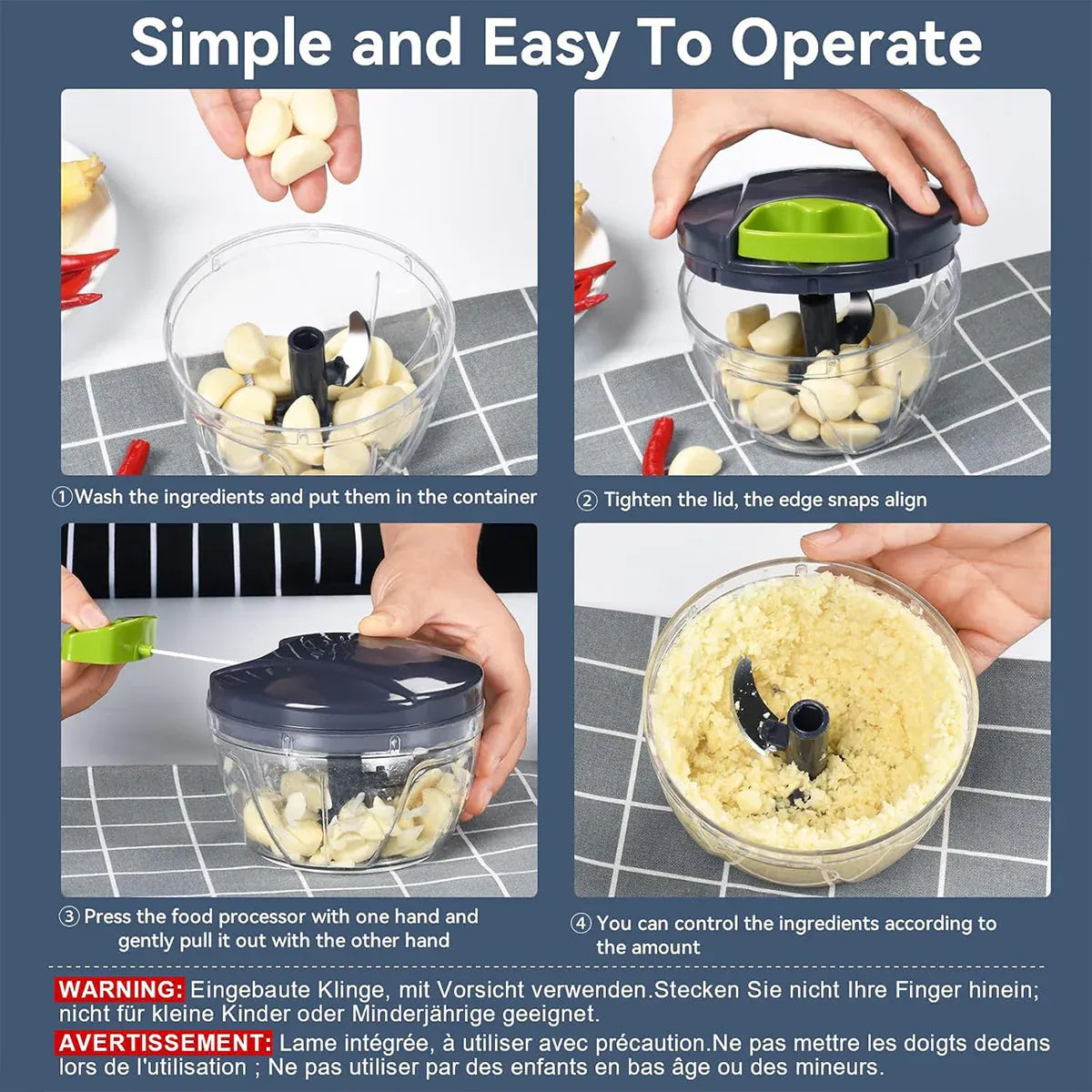 Garlic Press Chopper Slicer Hand Presser Grinder Crusher Home Kitchen Tools Use - 1000ml V528-GREY-BLUE-1000ML-647658