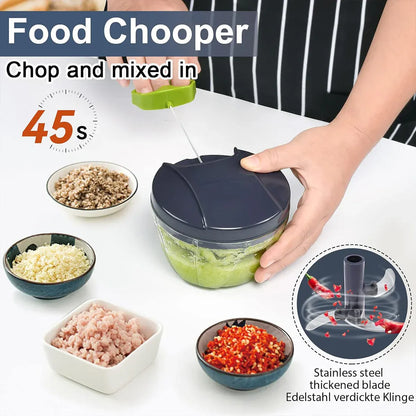 Garlic Press Chopper Slicer Hand Presser Grinder Crusher Home Kitchen Tools Use - 600ml V528-GREY-BLUE-600ML-768399