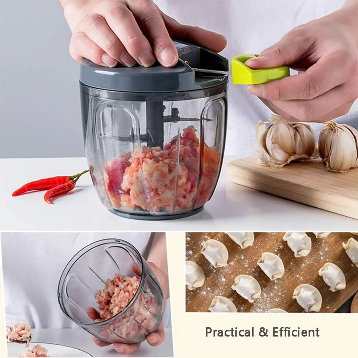 Garlic Press Chopper Slicer Hand Presser Grinder Crusher Home Kitchen Tools Use - 600ml V528-GREY-BLUE-600ML-768399