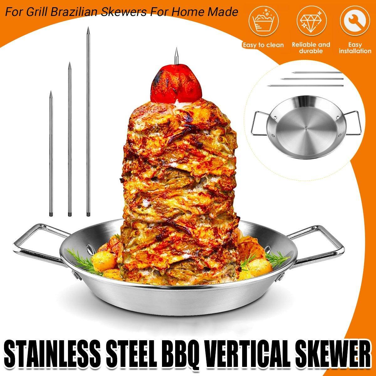 Stainless Steel BBQ Rotisserie Pan Kit Accessories with 3 Removable Iron Skewers V528-GRILL-PAN-10INCHES-832519