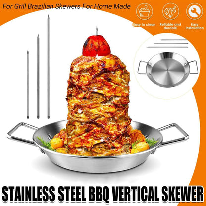 Stainless Steel BBQ Rotisserie Pan Kit Accessories with 3 Removable Iron Skewers V528-GRILL-PAN-10INCHES-832519