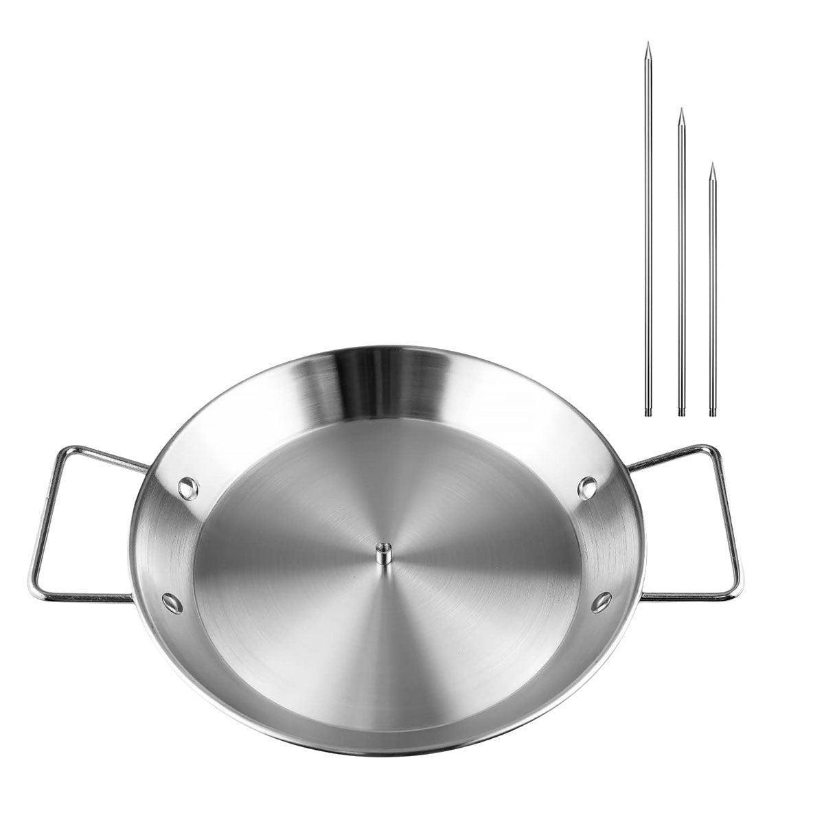 Stainless Steel BBQ Rotisserie Pan Kit Accessories with 3 Removable Iron Skewers V528-GRILL-PAN-10INCHES-832519