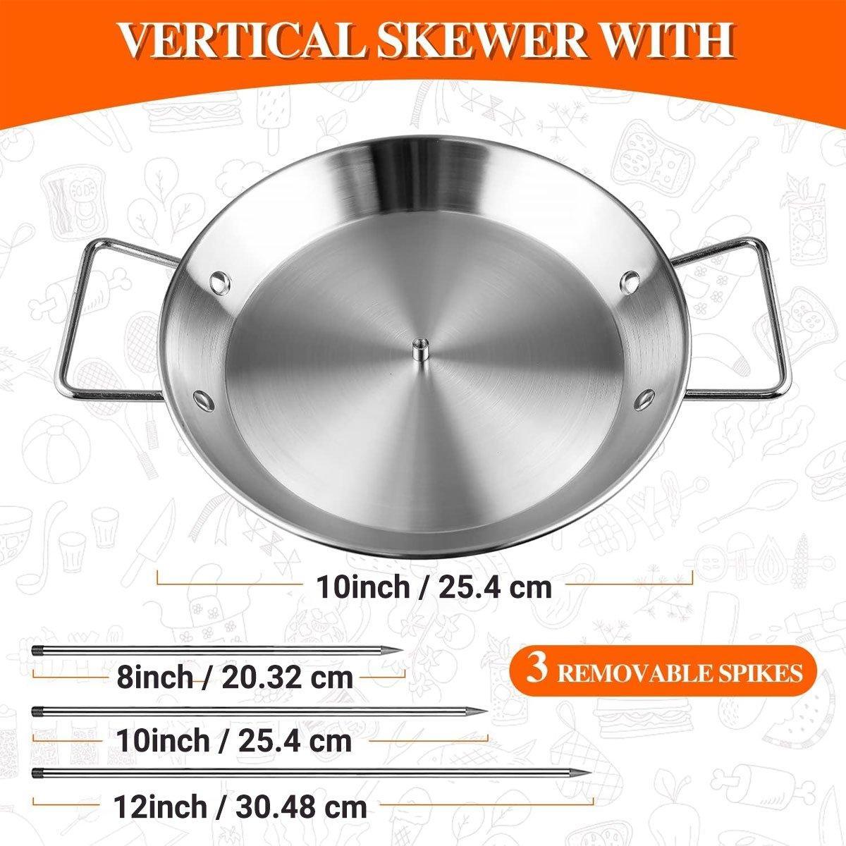 Stainless Steel BBQ Rotisserie Pan Kit Accessories with 3 Removable Iron Skewers V528-GRILL-PAN-10INCHES-832519