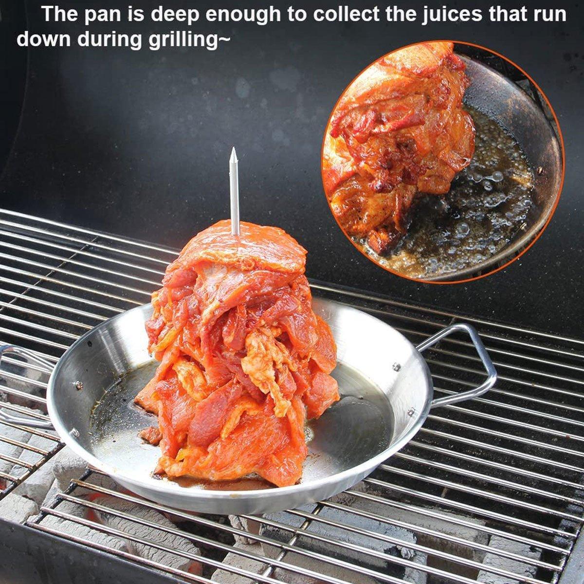 Stainless Steel BBQ Rotisserie Pan Kit Accessories with 3 Removable Iron Skewers V528-GRILL-PAN-10INCHES-832519