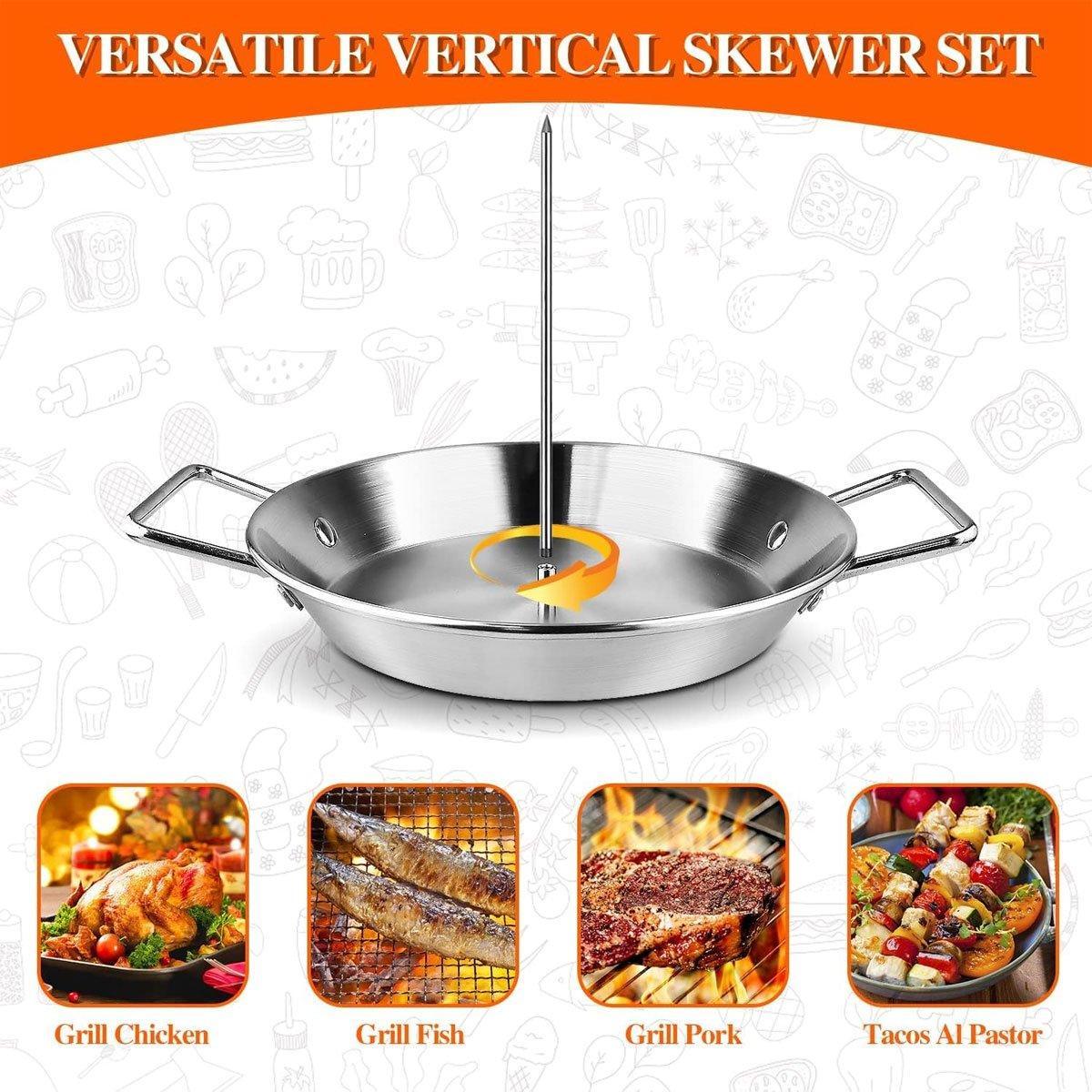 Stainless Steel BBQ Rotisserie Pan Kit Accessories with 3 Removable Iron Skewers V528-GRILL-PAN-10INCHES-832519