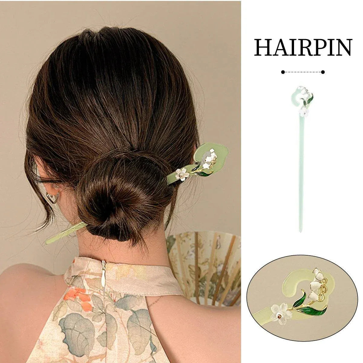 Chinese Style Wind Flower Snow Hairpin Green Hanfu Headdress Women Girls V528-HAIR-CLASP-FHX-617570