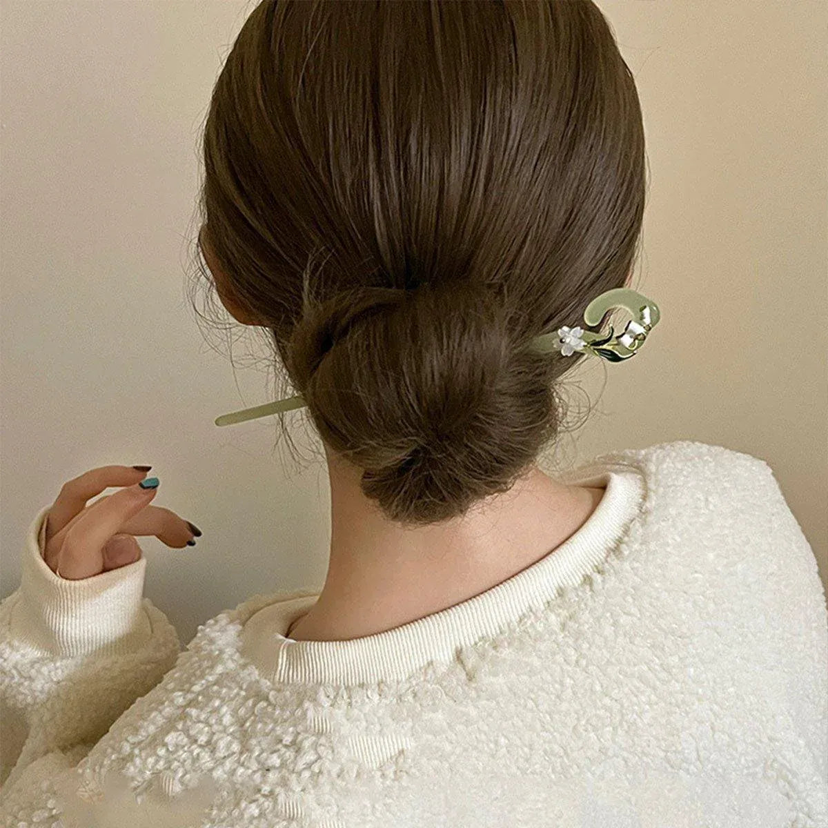 Chinese Style Wind Flower Snow Hairpin Green Hanfu Headdress Women Girls V528-HAIR-CLASP-FHX-617570